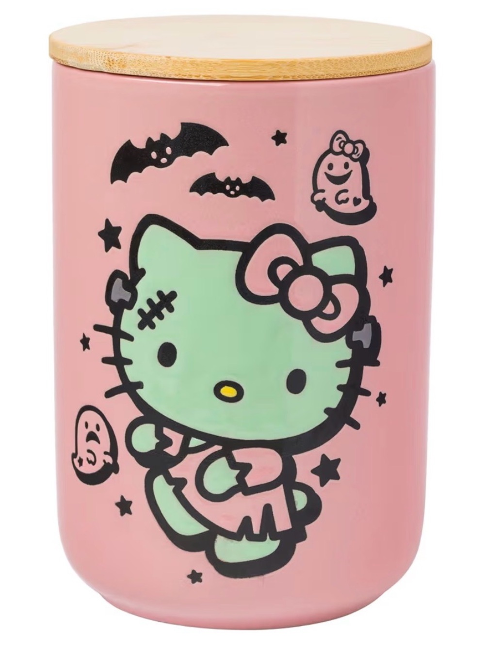 Sanrio Hello Kitty Pink and Mint Ceramic Storage Jar with Bamboo Lid